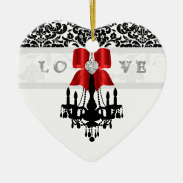 LOVE Cristmas Chandelier Heart Bow Ornament red