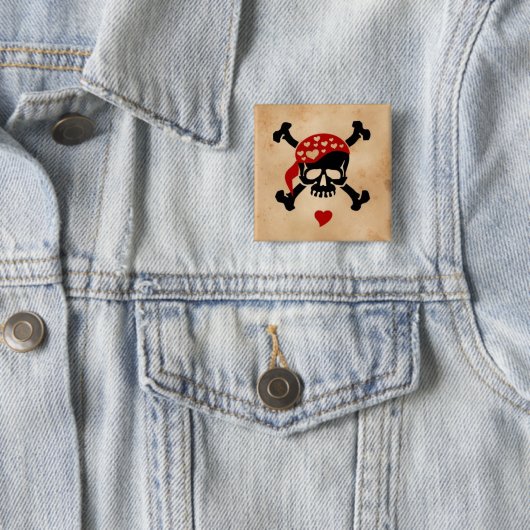 Love & Crossbones Vierkante Button 5,1 Cm (In situ)
