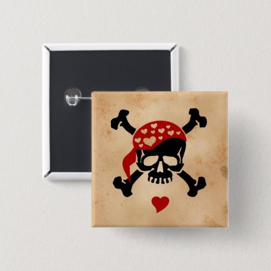 Love & Crossbones Vierkante Button 5,1 Cm (Voorkant /achterkant)