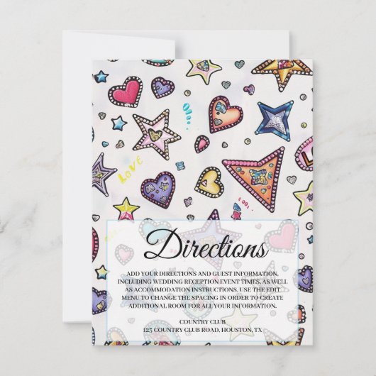 Love & Crystal Wedding Directions Insert Card Kaart (Voorkant)