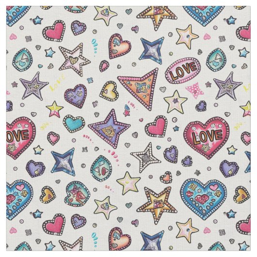 Love & Crystals | Crystal Hearts Seamless Pattern  Stof (Close Up)