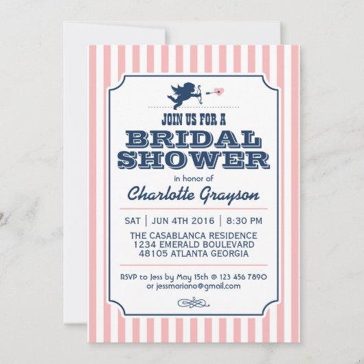 Love Cupid Invitation in Navy Blue and Pink Kaart (Voorkant)