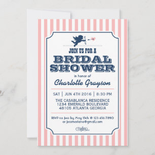 Love Cupid Invitation in Navy Blue and Pink Kaart