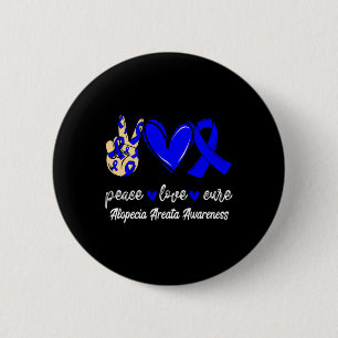 Love Cure Alopecia Areata Blue Ribbon Awareness Ronde Button 5,7 Cm