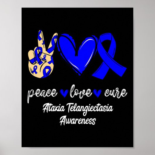 Love Cure Ataxia Telangiectasia Blue Ribbon Aware Poster (Voorkant)