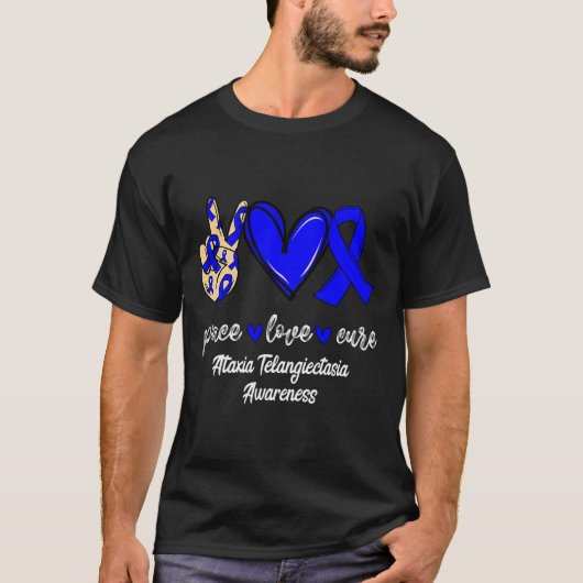 Love Cure Ataxia Telangiectasia Blue Ribbon Aware T-shirt (Voorkant)