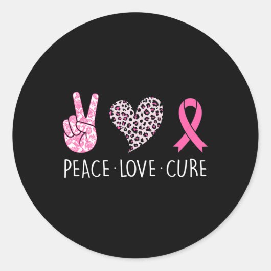 Love Cure Hart Roze Lint Borstkanker Awarenes Ronde Sticker (Voorkant)