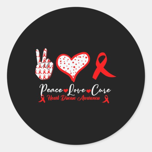 Love Cure Heart Disease Awareness Red Heart Ribbon Ronde Sticker (Voorkant)