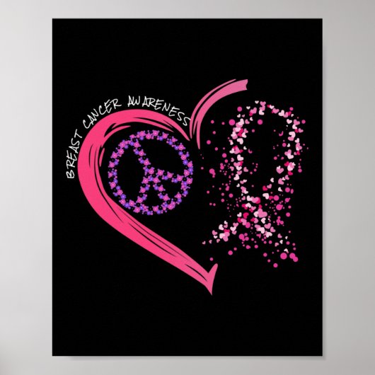 Love Cure Hearted Pink Ribbon Borstkanker Aware Poster (Voorkant)