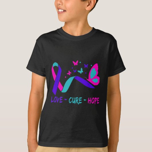 Love Cure Hope Cervical Cancer Warrior Butterfly R T-shirt (Voorkant)