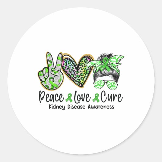 Love Cure Messy Bun Vrouwen Nierziekte Bewustzijn Ronde Sticker (Voorkant)
