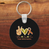 Love Cure Multiple Sclerosis Awareness Orange Ribb Sleutelhanger (Voorkant)