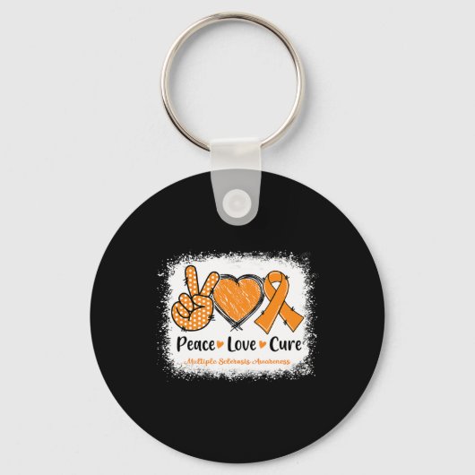 Love Cure Multiple Sclerosis MS Awareness Oranje Sleutelhanger (Voorkant)
