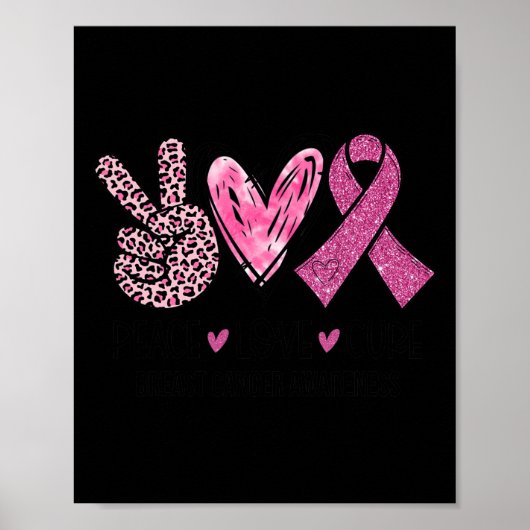 Love Cure Pink Ribbon Borstkanker Bewustzijn Vrouw Poster (Voorkant)