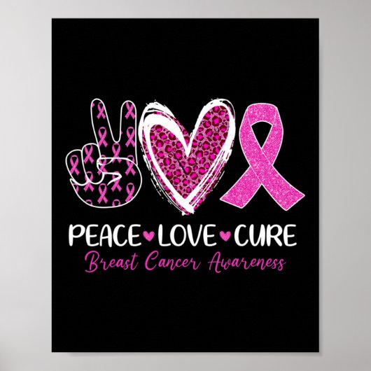 Love Cure Pink Ribbon Borstkanker Bewustzijn Vrouw Poster (Voorkant)