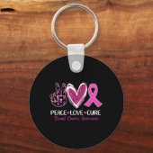 Love Cure Pink Ribbon Borstkanker Bewustzijn Vrouw Sleutelhanger (Voorkant)