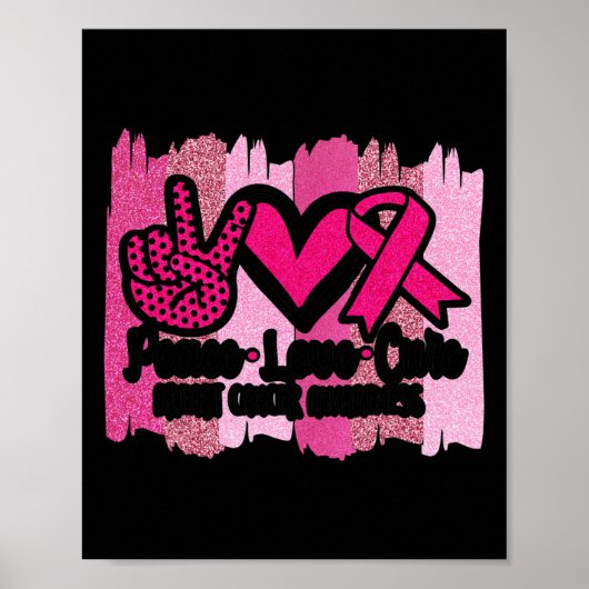 Love Cure Pink Ribbon Cancer Breast Awareness 2 Poster (Voorkant)
