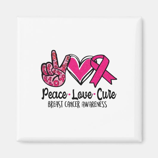 Love Cure Pink Ribbon Cancer Breast Awareness 3 Magneet (Voorkant)