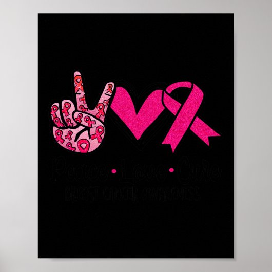 Love Cure Pink Ribbon Cancer Breast Awareness 3 Poster (Voorkant)