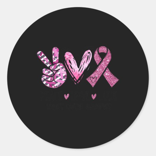 Love Cure Roze Lint Kanker Borst Bewustzijn Ronde Sticker (Voorkant)