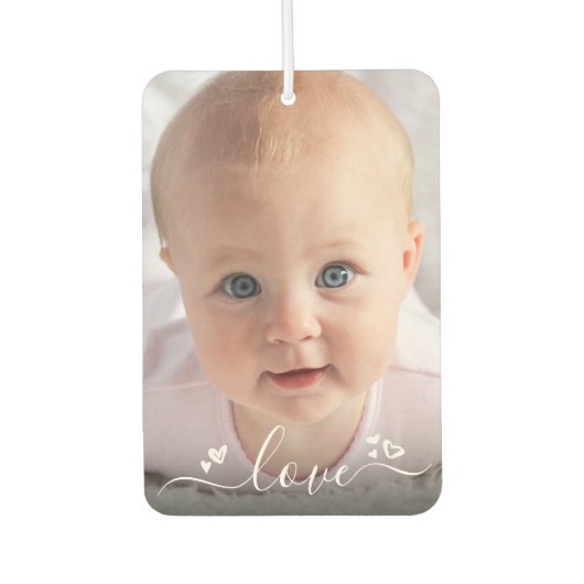 Love Custom 2 Photo Script Hearts gepersonaliseerd Luchtverfrisser (Voorkant)