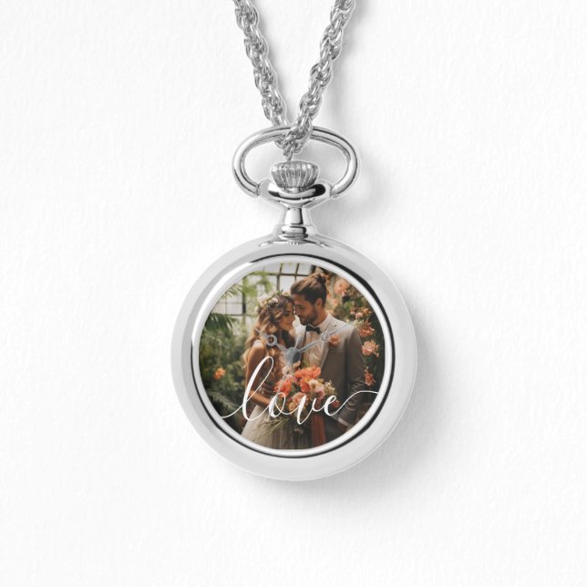 'Love' Custom paar foto Horloge (Voorkant)