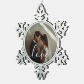 'Love' Custom paar foto Tin Sneeuwvlok Ornament (Rechts)