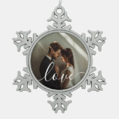 'Love' Custom paar foto Tin Sneeuwvlok Ornament (Voorkant)