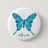 Love Cute Blue Butterfly White Round Button (Voorkant)