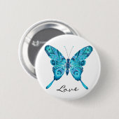 Love Cute Blue Butterfly White Round Button (Voorkant /achterkant)