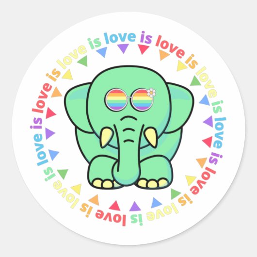 Love Cute Elephant LGBT Pride Month Ronde Sticker (Voorkant)