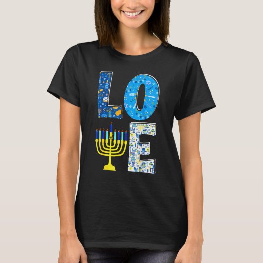 Love Cute Hanukkah Decoration Menorah Pajama Match T-shirt (Voorkant)