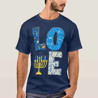 Love Cute Hanukkah Decoration Menorah Pajama Match T-shirt