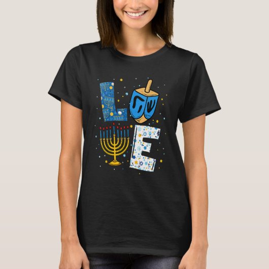 LOVE Cute Hanukkah Decorations Dreidel Menorah Cha T-shirt (Voorkant)