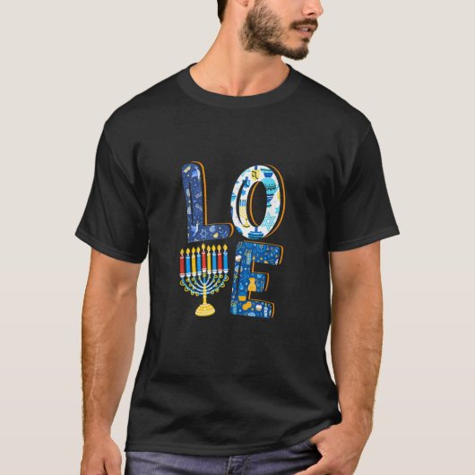 LOVE Cute Hanukkah Decorations Dreidel Menorah Cha T-shirt (Voorkant)