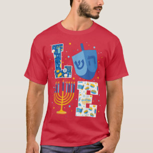 LOVE Cute Hanukkah Decorations Dreidel Menorah Cha T-shirt