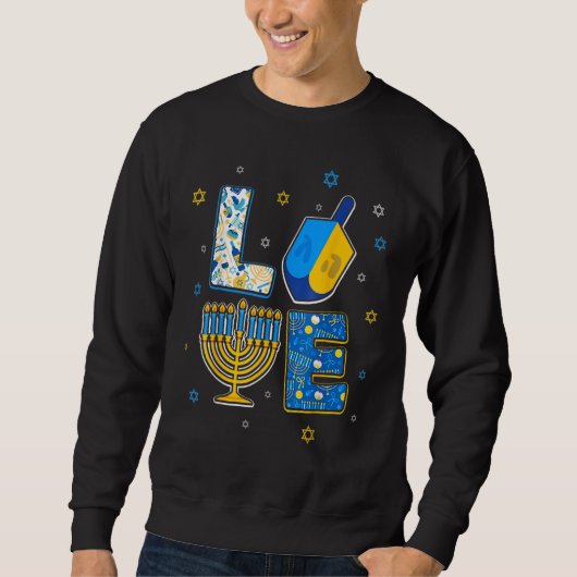 Love Cute Hanukkah Decorations Dreidel Menorah Cha Trui (Voorkant)