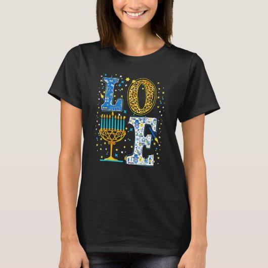 Love Cute Hanukkah Leopard Menorah Pajama Matching T-shirt (Voorkant)