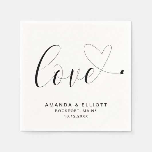 Love Cute Heart Black and White Typography Wedding Servet (Voorkant)