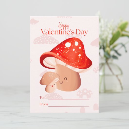 Love Cute Mushroom Classroom Girl Valentijnsdag Feestdagenkaart (Staand voorkant)