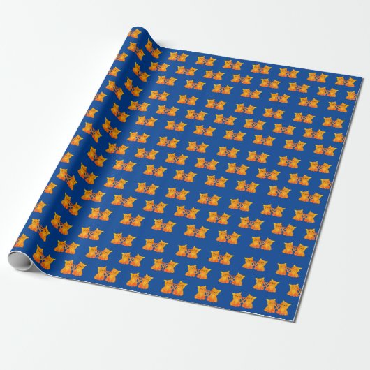 Love Cute Oranje Kittens on Blue Background Cadeaupapier (Uitgerold)