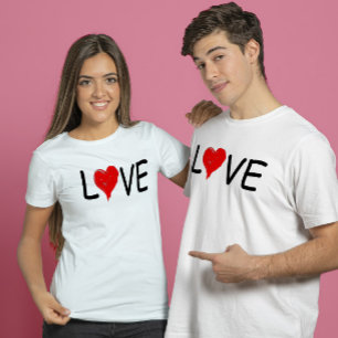 Love Cute red hart kleurful draw for Couples T-shirt