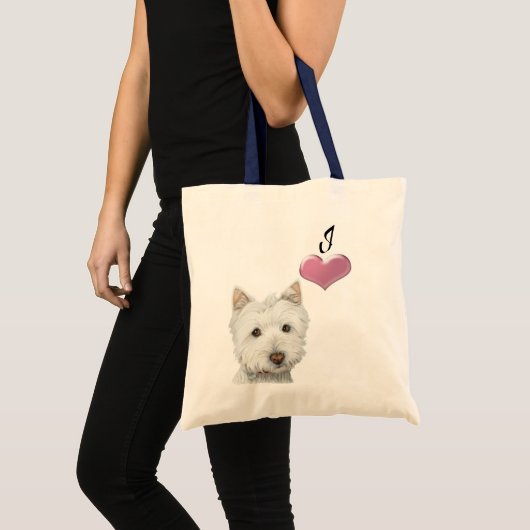 Love Cute Westie Dog Art met 3D Heart Tote Bag (Voorkant (product))