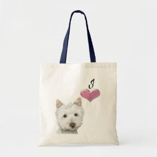 Love Cute Westie Dog Art met 3D Heart Tote Bag