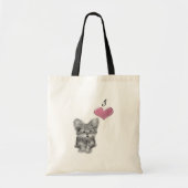Love Cute Yorkie Dog Art with 3D Heart Tote Bag (Voorkant)
