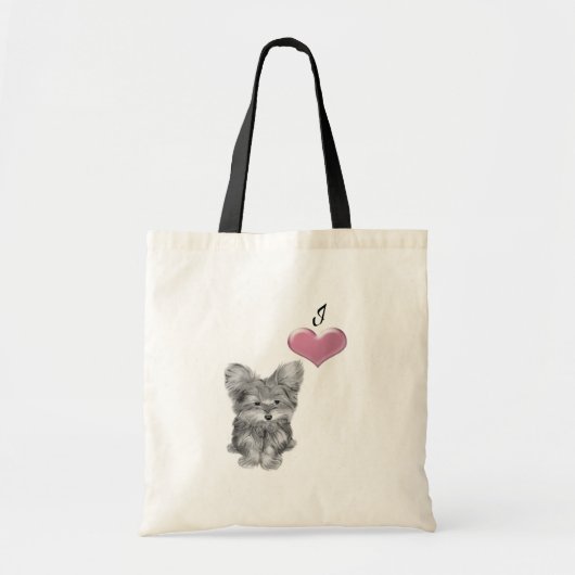 Love Cute Yorkie Dog Art with 3D Heart Tote Bag (Voorkant)