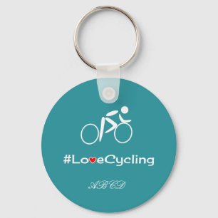 Love cycling add initialen custom turquoise sleutelhanger