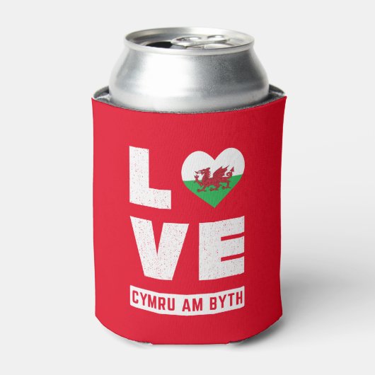 Love Cymru Am Byth Wales Flag Welsh Roots  Blikjeskoeler (Blikje Voorkant)