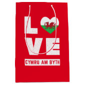 Love Cymru Am Byth Wales Flag Welsh Roots  Medium Cadeauzakje (Voorkant)