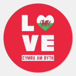 Love Cymru Am Byth Wales Flag Welsh Roots  Ronde Sticker